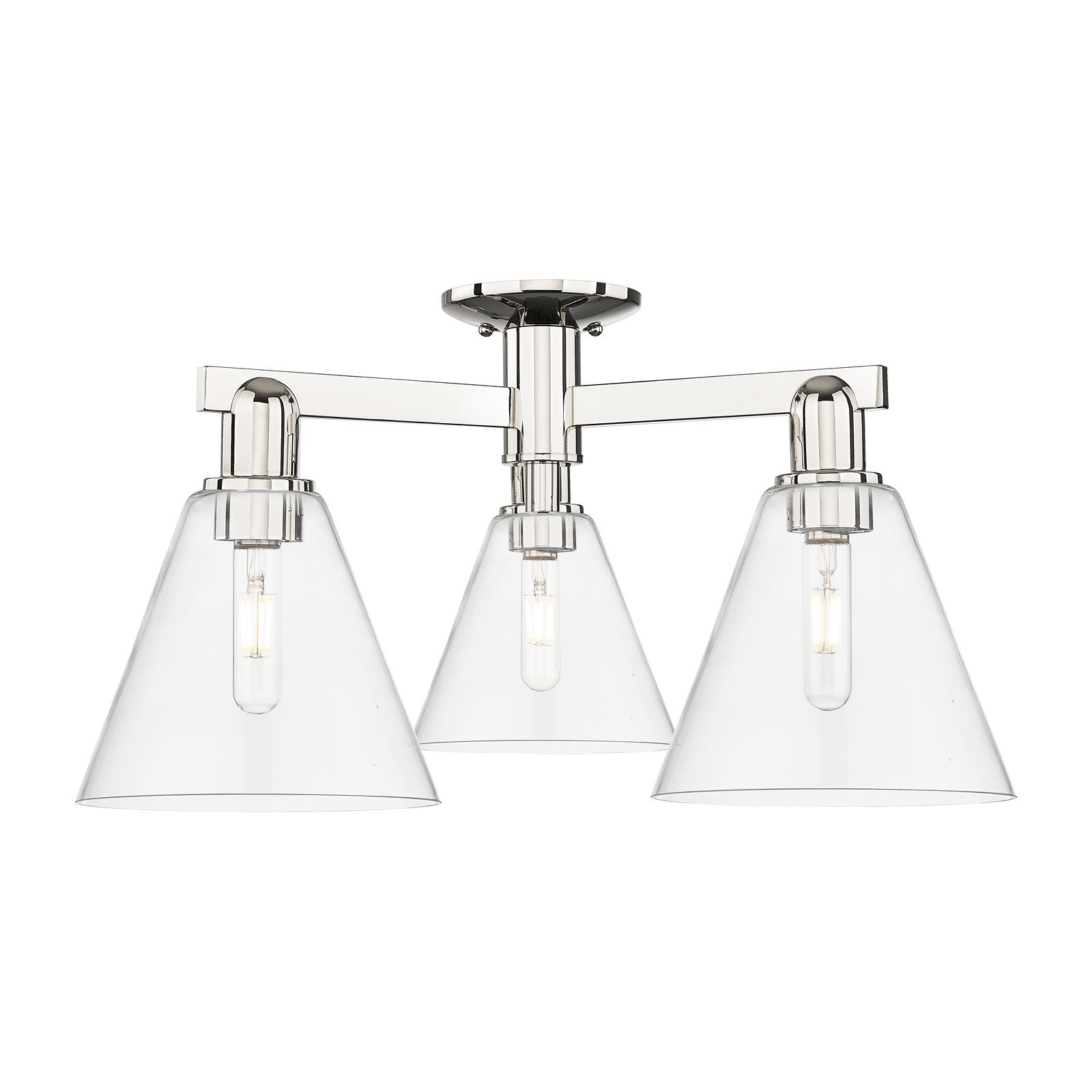 Innovations Berkshire Glass 26in 3-Light Semi-Flush Mount | Industrial Polished Nickel Steel and Clear Glass | Entryway & Hallway | Model 716-3F-PN-GBC-82