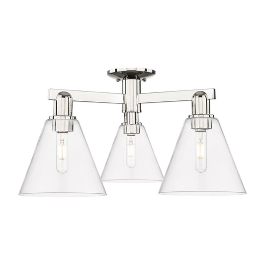Innovations Berkshire Glass 26in 3-Light Semi-Flush Mount | Industrial Polished Nickel Steel and Clear Glass | Entryway & Hallway | Model 716-3F-PN-GBC-82
