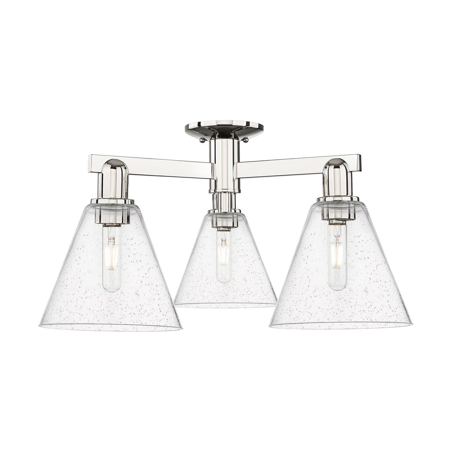 Innovations Berkshire Glass 25.5in 3-Light Semi-Flush Mount | Industrial Polished Nickel and Seedy Glass | Entryway & Hallway | Model 716-3F-PN-GBC-84