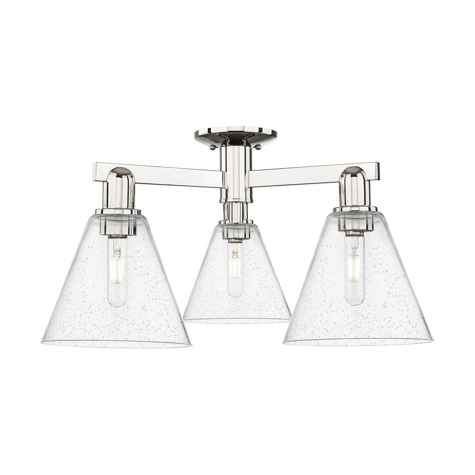 Innovations Berkshire Glass 25.5in 3-Light Semi-Flush Mount | Industrial Polished Nickel and Seedy Glass | Entryway & Hallway | Model 716-3F-PN-GBC-84