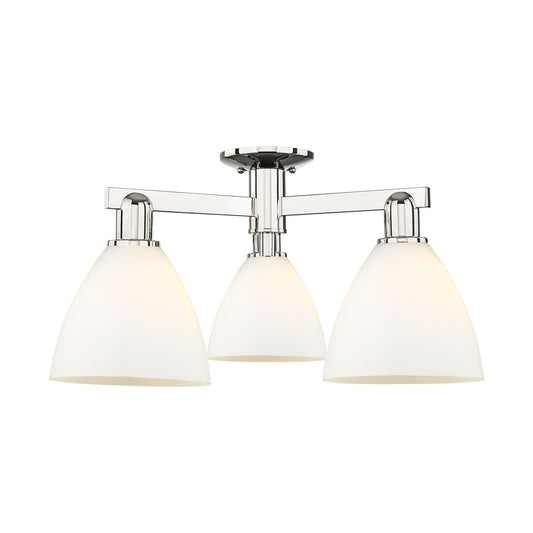 Innovations Bristol 25in 3-Light Semi-Flush Mount | Industrial Polished Nickel and Matte White Glass | Entryway & Hallway | 25 x | Model 716-3F-PN-GBD-751