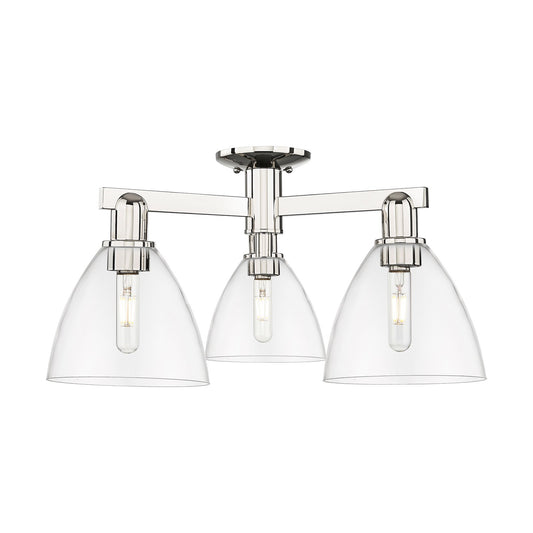Innovations Bristol 25in 3-Light Semi-Flush Mount | Industrial Polished Nickel Steel and Clear Glass | Living Room & Hallway | Model 716-3F-PN-GBD-752