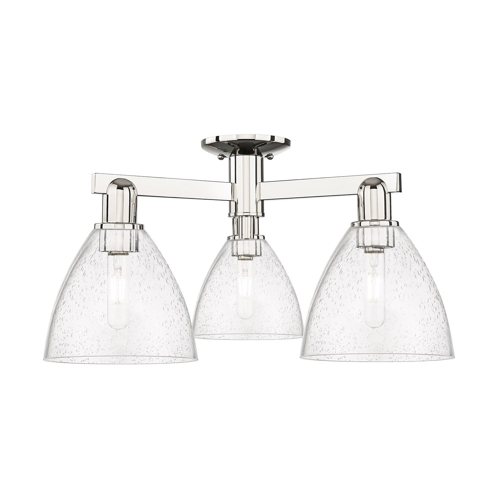 Innovations Bristol 25in 3-Light Semi-Flush Mount | Industrial Polished Nickel Steel and Seedy Glass | Damp-Rated Living Room & | Model 716-3F-PN-GBD-754