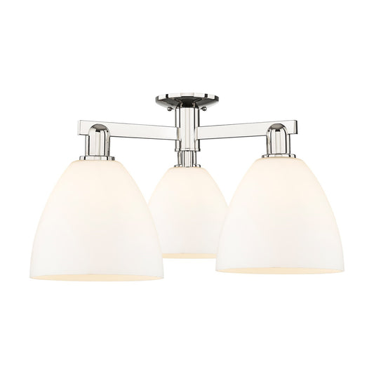Innovations Bristol 27in 3-Light Semi-Flush Mount | Industrial Polished Nickel and Matte White Glass | Living Room & Dining Room | Model 716-3F-PN-GBD-91