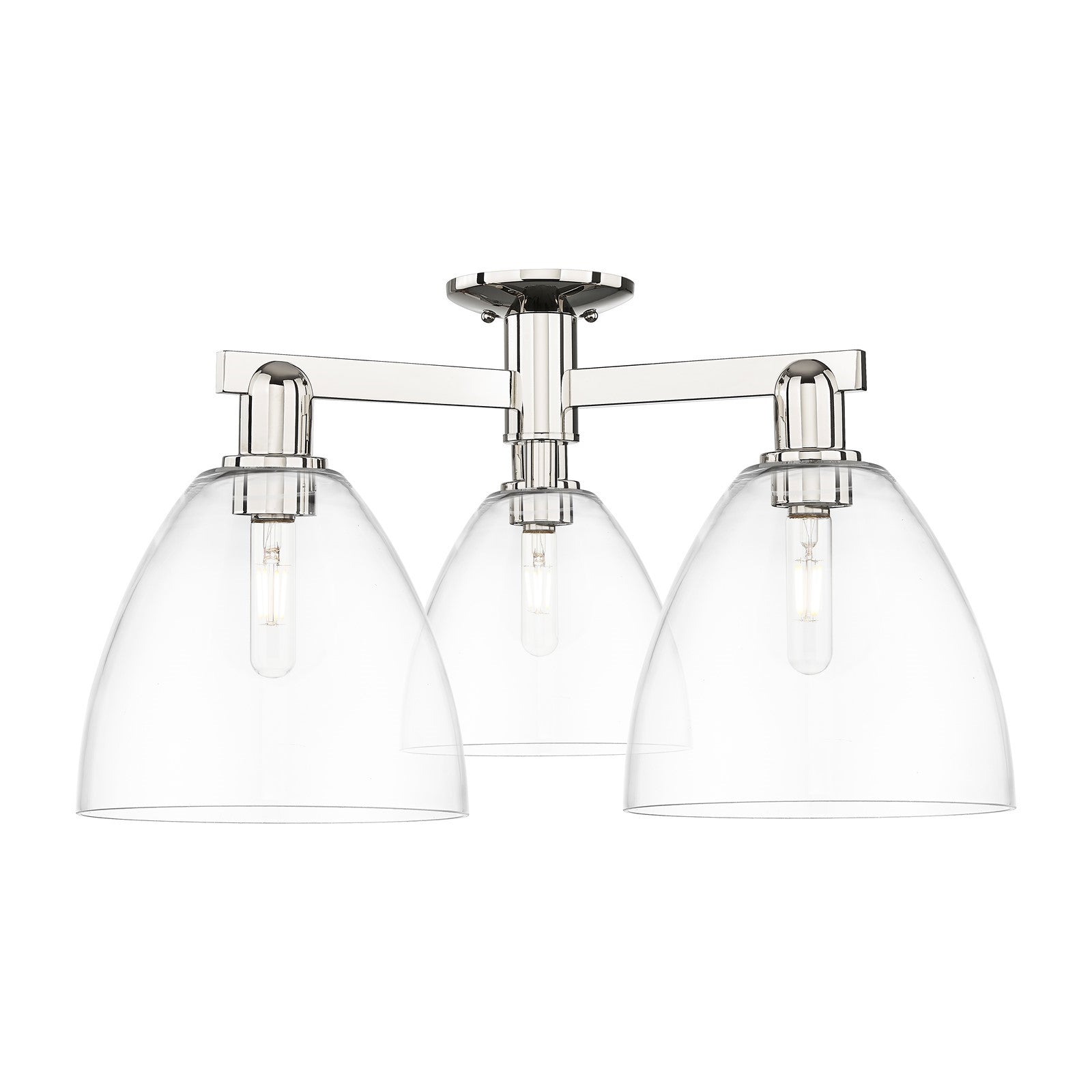 Innovations Bristol 27in 3-Light Semi-Flush Mount | Industrial Polished Nickel Steel and Clear Glass | Damp-Rated Entryway & | Model 716-3F-PN-GBD-92