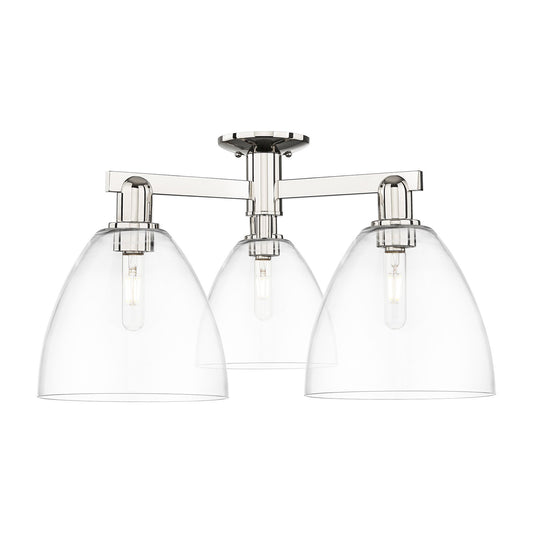 Innovations Bristol 27in 3-Light Semi-Flush Mount | Industrial Polished Nickel Steel and Clear Glass | Damp-Rated Entryway & | Model 716-3F-PN-GBD-92