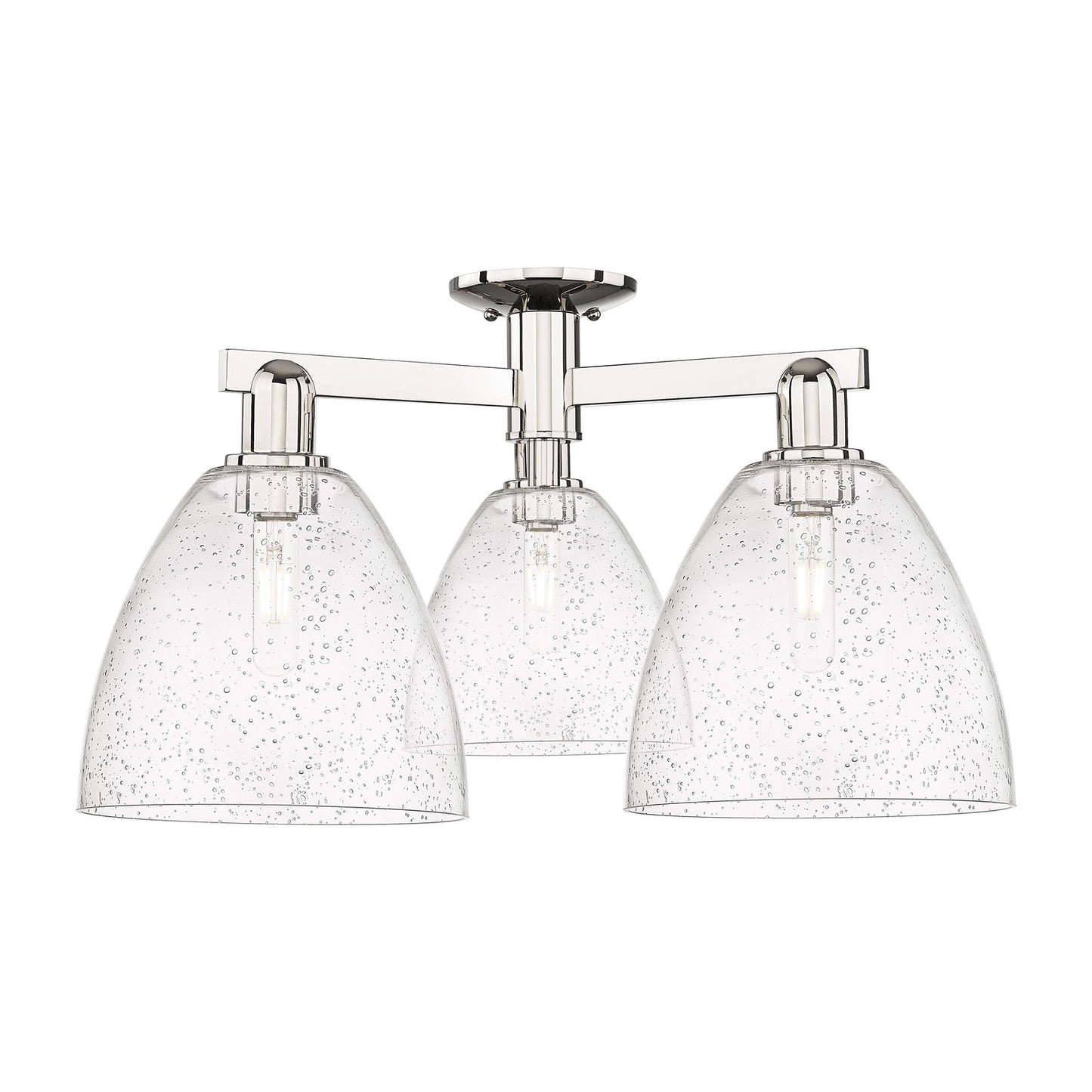 Innovations Bristol 27in 3-Light Semi-Flush Mount | Industrial Polished Nickel Steel and Seedy Glass | Damp-Rated Entryway & | Model 716-3F-PN-GBD-94