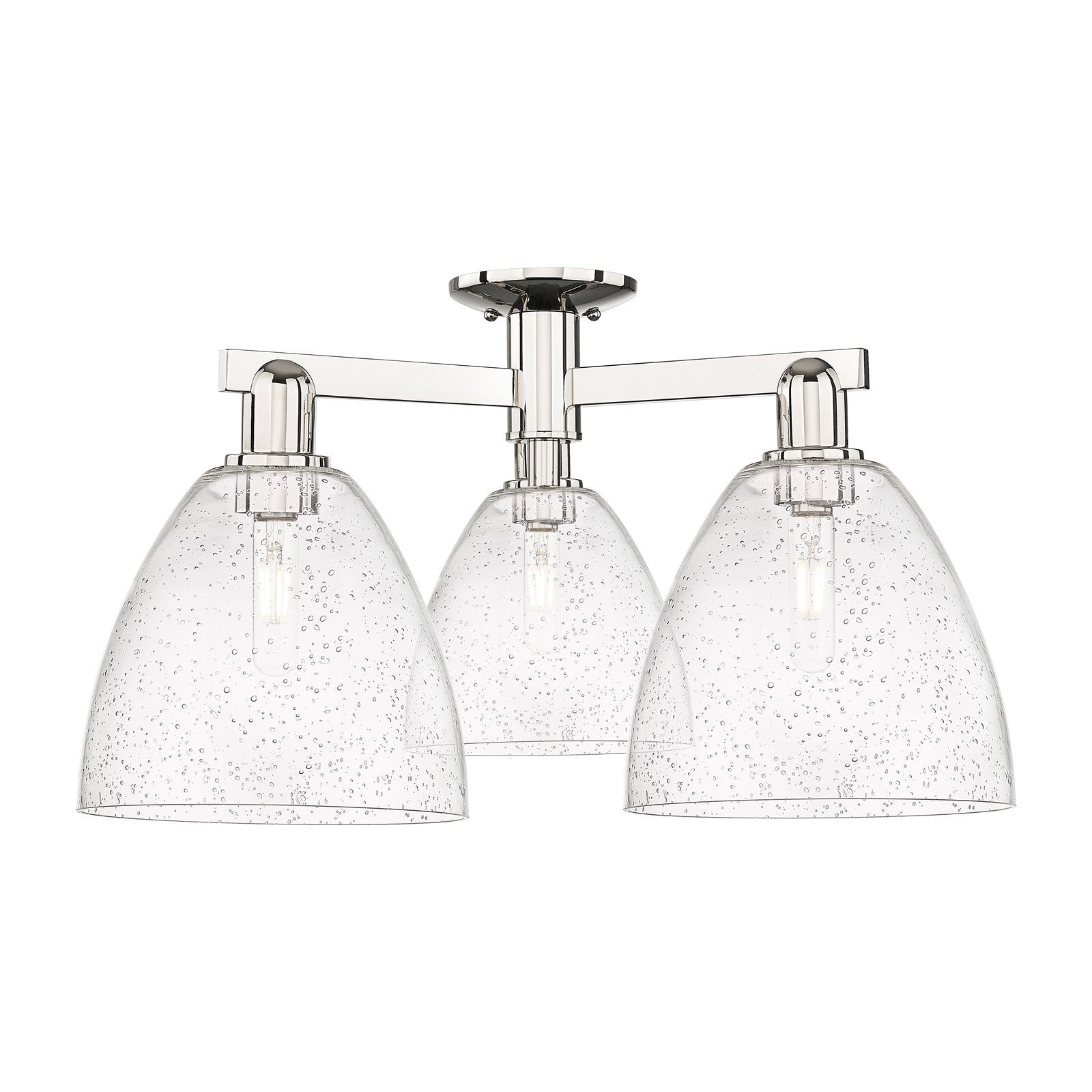 Innovations Bristol 27in 3-Light Semi-Flush Mount | Industrial Polished Nickel Steel and Seedy Glass | Damp-Rated Entryway & | Model 716-3F-PN-GBD-94