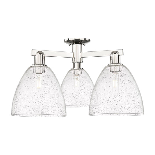 Innovations Bristol 27in 3-Light Semi-Flush Mount | Industrial Polished Nickel Steel and Seedy Glass | Damp-Rated Entryway & | Model 716-3F-PN-GBD-94