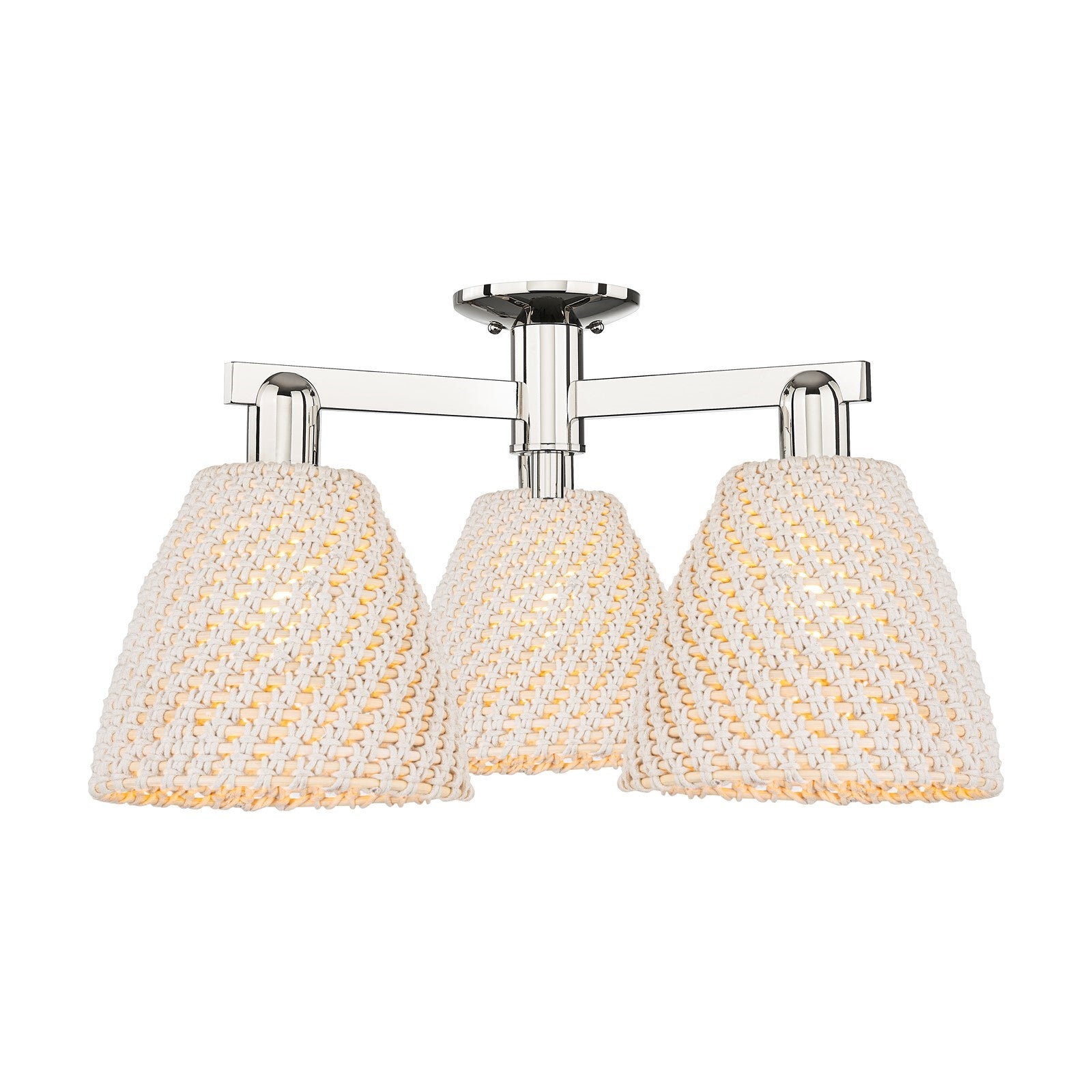 Innovations Bristol Natural 27in 3-Light Semi-Flush Mount | Industrial Polished Nickel Steel and Natural Fiber Dome Shade | Model 716-3F-PN-NBD-9-NAT