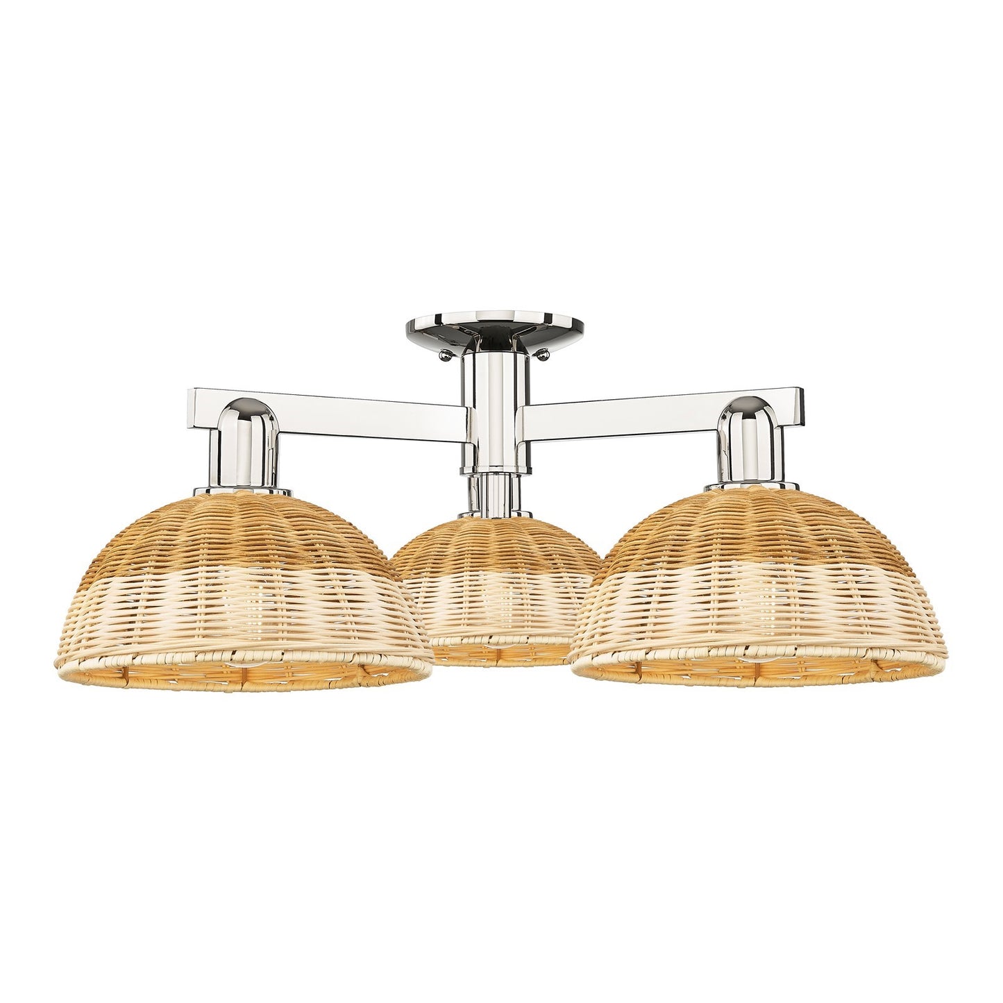 Innovations Bristol Natural II 27in 3-Light Semi-Flush Mount | Industrial Polished Nickel Steel and Natural Fiber Dome Shade | Model 716-3F-PN-NBD2-9-NAT