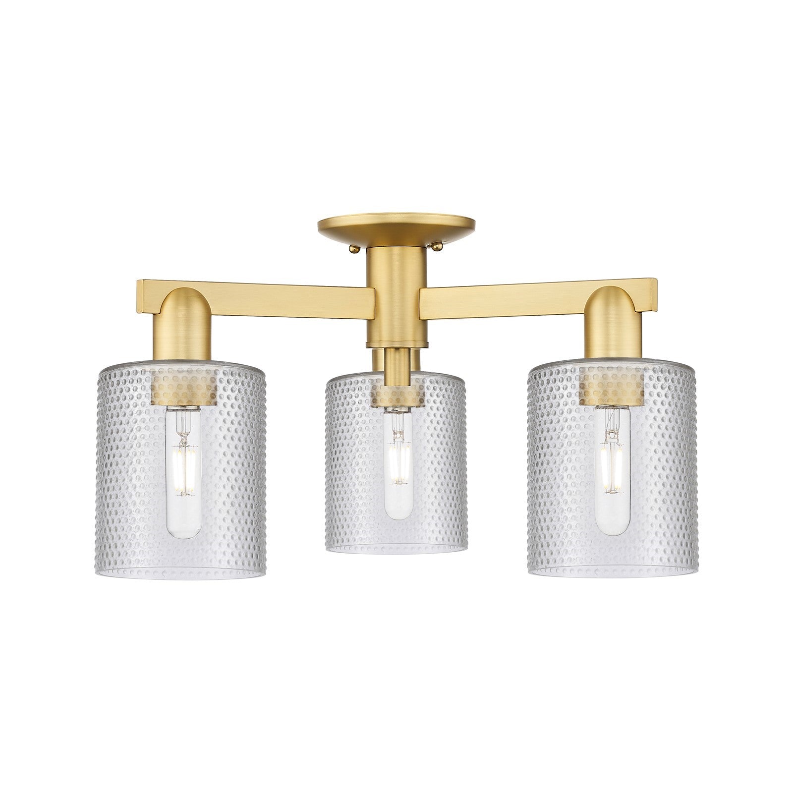 Innovations Cobbleskill 23in 3-Light Semi-Flush Mount | Industrial Satin Gold Steel and Clear Glass | Kitchen & Entryway | 22.5 x | Model 716-3F-SG-G112