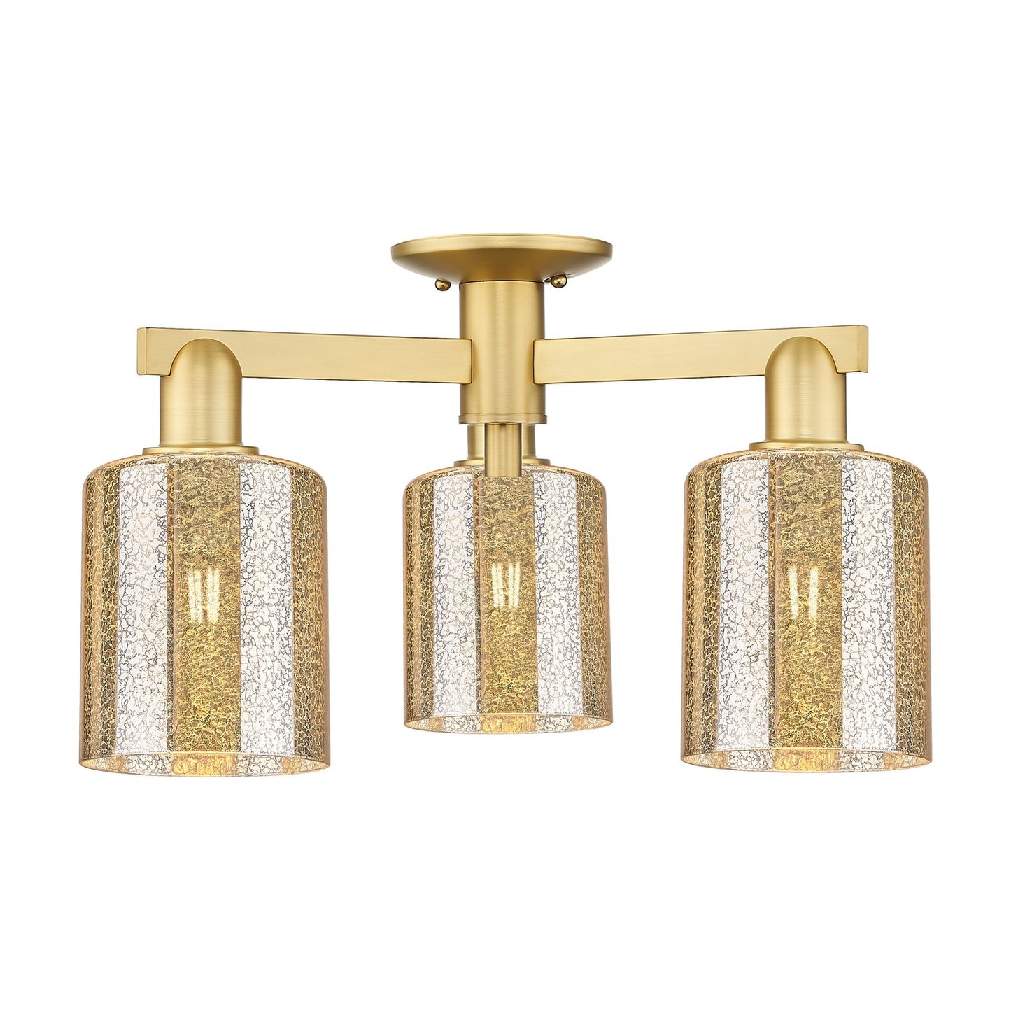 Innovations Cobbleskill 23in 3-Light Semi-Flush Mount | Industrial Satin Gold Steel and Mercury Glass | Living Room & Entryway | Model 716-3F-SG-G116