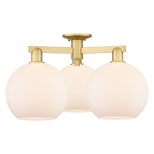 Innovations Athens 28in 3-Light Semi-Flush Mount | Industrial Satin Gold Steel and Matte White Glass | Living Room & Dining Room | Model 716-3F-SG-G121-10