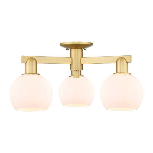 Innovations Athens 23in 3-Light Semi-Flush Mount | Industrial Satin Gold Steel and Matte White Glass | Living Room & Entryway | Model 716-3F-SG-G121-6