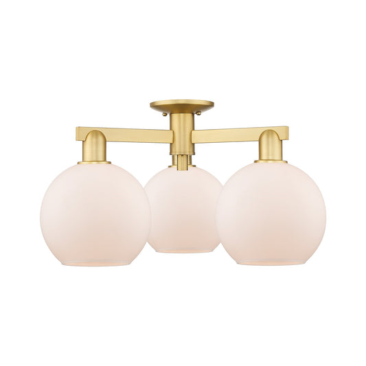 Innovations Athens 25.5in 3-Light Semi-Flush Mount | Industrial Satin Gold Steel and Matte White Glass | Entryway & Hallway | Model 716-3F-SG-G121-8