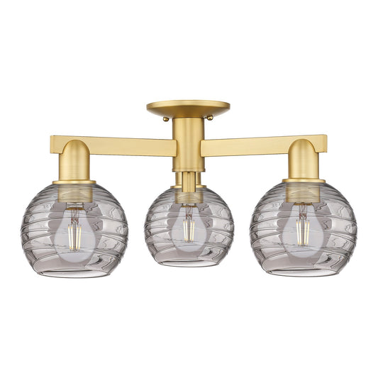 Innovations Athens Deco Swirl 23.38in 3-Light Semi-Flush Mount | Industrial Satin Gold Steel and Cast Brass with Light Smoke | Model 716-3F-SG-G1213-6SM