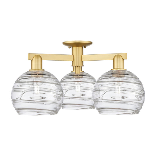 Innovations Athens Deco Swirl 26in 3-Light Semi-Flush Mount | Industrial Satin Gold Steel and Clear Deco Swirl Glass | Model 716-3F-SG-G1213-8CL