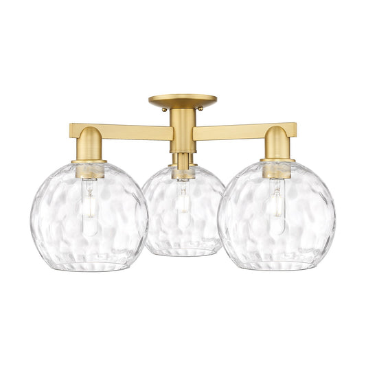 Innovations Athens Water Glass 26in 3-Light Semi-Flush Mount | Industrial Satin Gold Steel and Clear Water Glass | Damp-Rated | Model 716-3F-SG-G1215-8