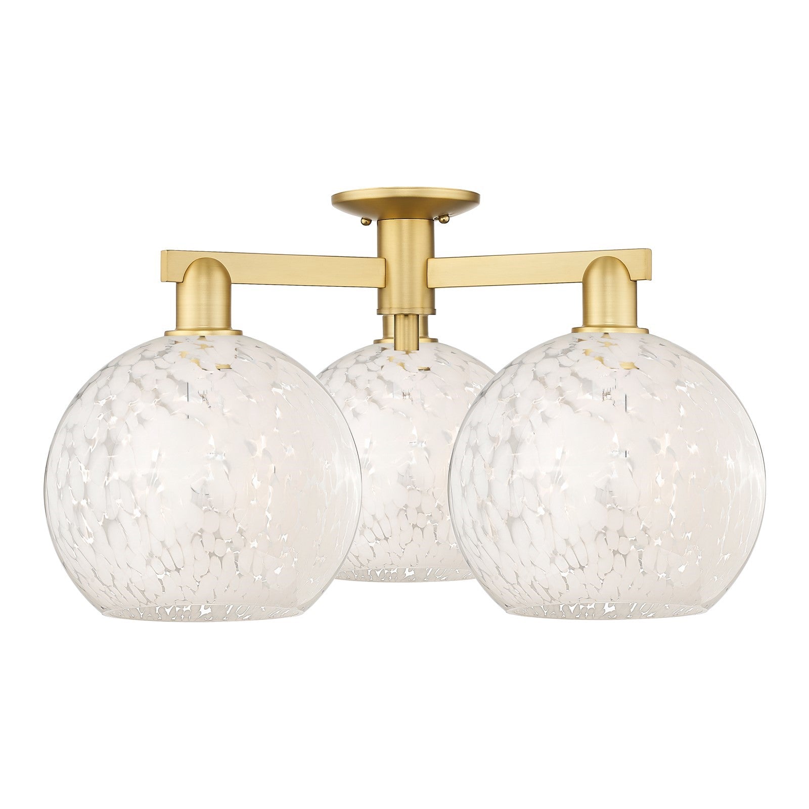 Innovations Lighting Arcadia 28in 3-Light Semi-Flush Mount | Industrial Satin Gold Steel and White Mouchette Glass | Entryway | Model 716-3F-SG-G1216-10WM