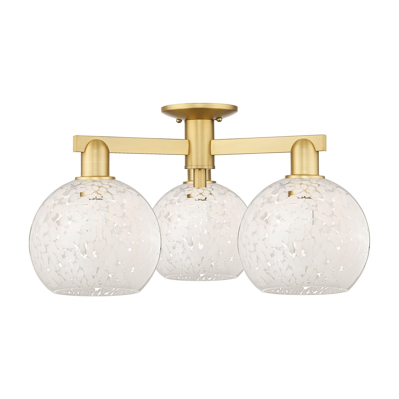 Innovations Lighting Arcadia 26in 3-Light Semi-Flush Mount | Industrial Satin Gold Steel and Cast Brass with White Mouchette | Model 716-3F-SG-G1216-8WM