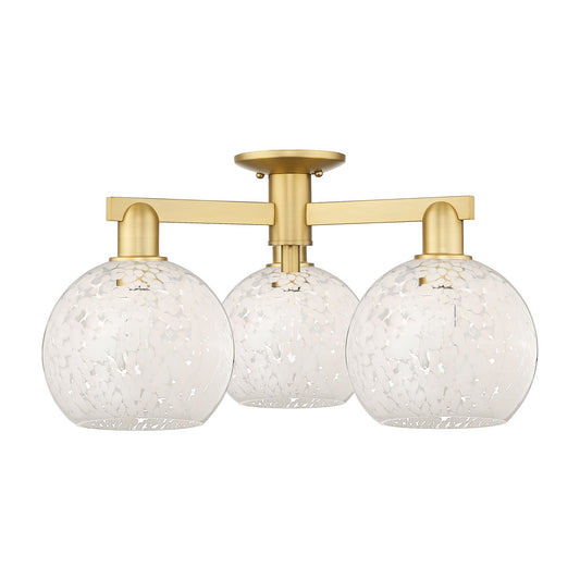 Innovations Lighting Arcadia 26in 3-Light Semi-Flush Mount | Industrial Satin Gold Steel and Cast Brass with White Mouchette | Model 716-3F-SG-G1216-8WM