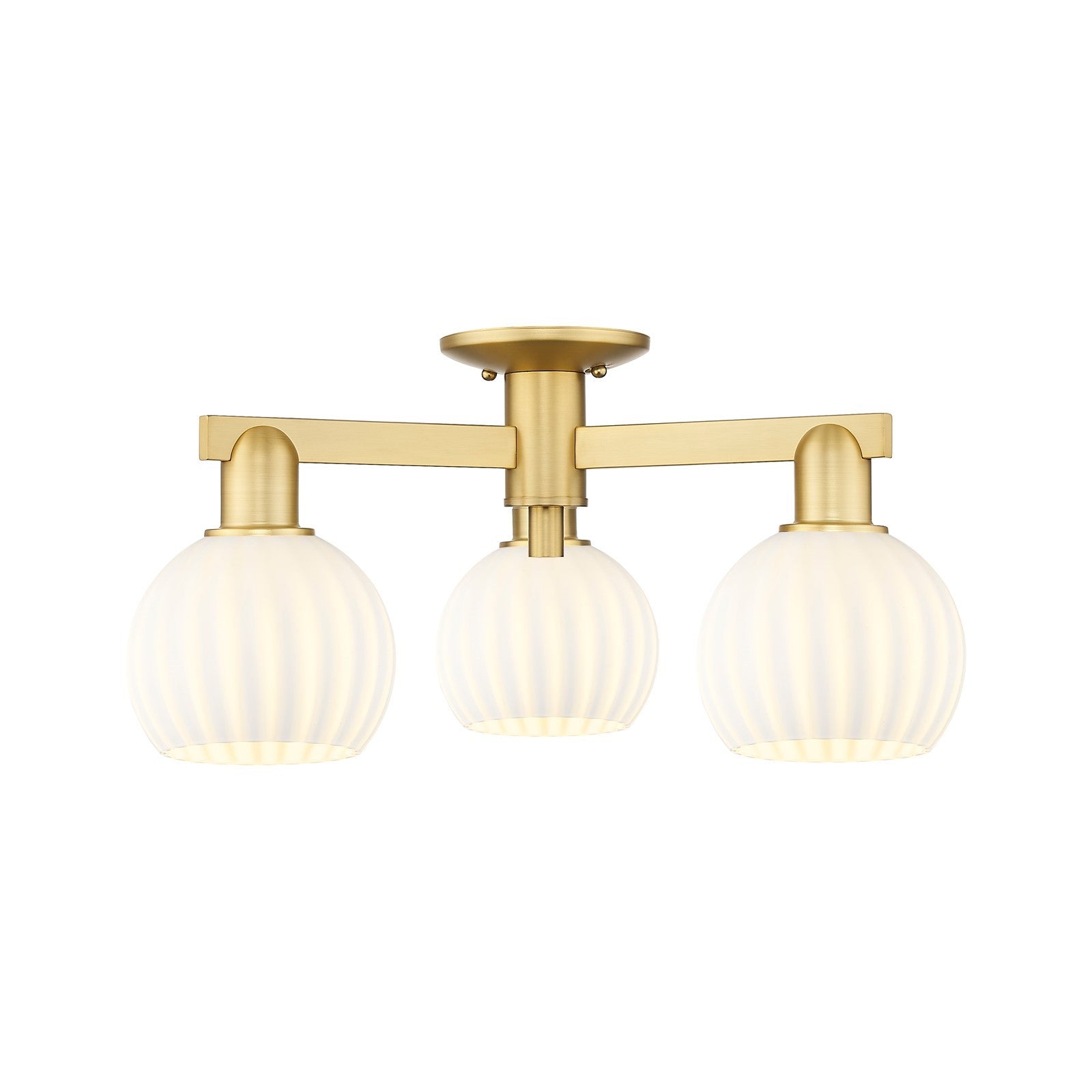 Innovations Lighting Arcadia 24in 3-Light Semi-Flush Mount | Industrial Satin Gold Steel and White Venetian Glass | Entryway & | Model 716-3F-SG-G1217-6WV