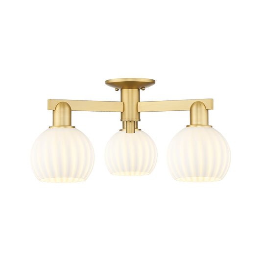 Innovations Lighting Arcadia 24in 3-Light Semi-Flush Mount | Industrial Satin Gold Steel and White Venetian Glass | Entryway & | Model 716-3F-SG-G1217-6WV
