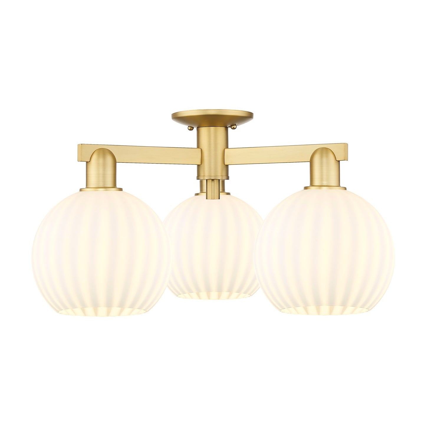 Innovations Lighting Arcadia 25.5in 3-Light Semi-Flush Mount | Industrial Satin Gold Steel and White Venetian Glass | Living | Model 716-3F-SG-G1217-8WV