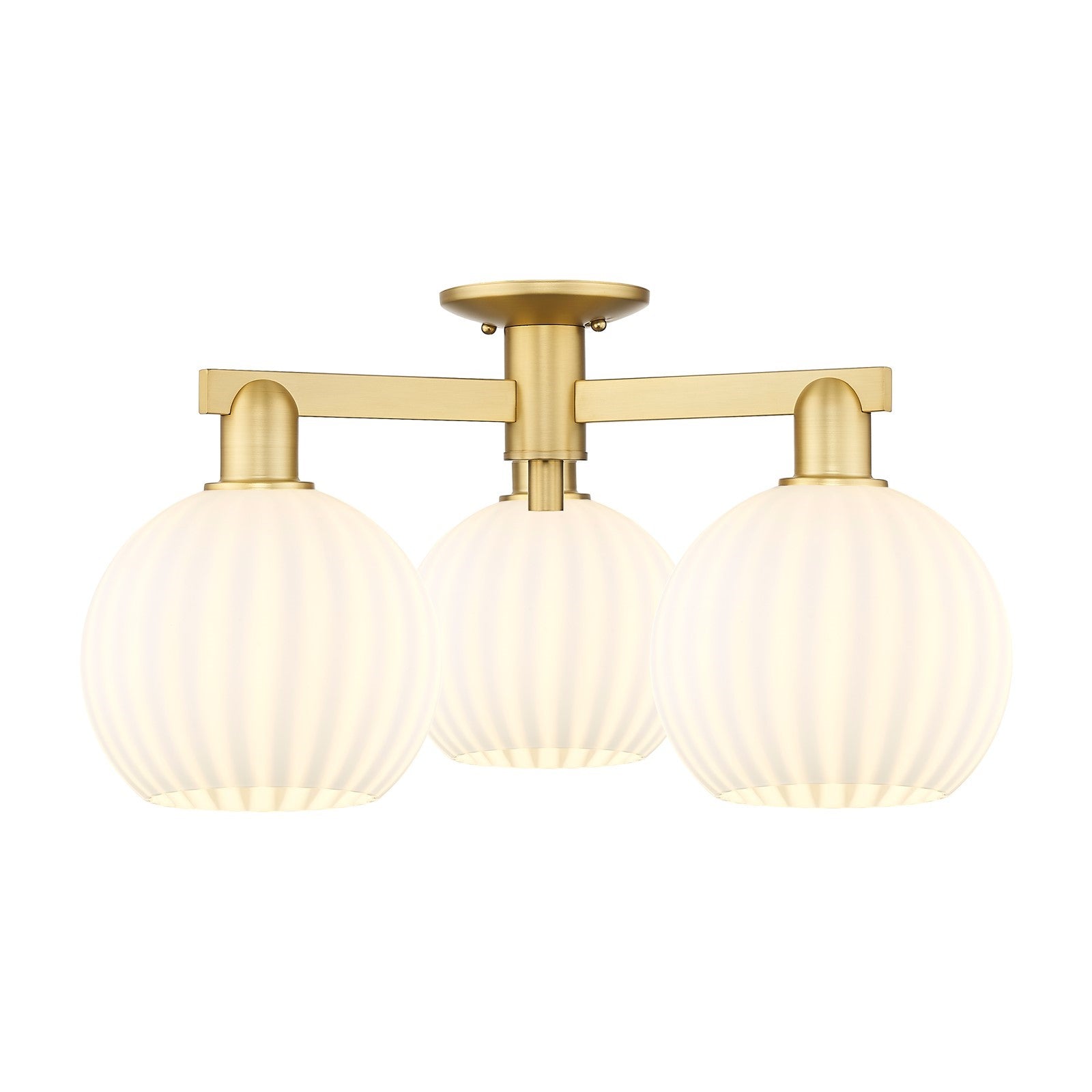Innovations Lighting Arcadia 25.5in 3-Light Semi-Flush Mount | Industrial Satin Gold Steel and White Venetian Glass | Living | Model 716-3F-SG-G1217-8WV