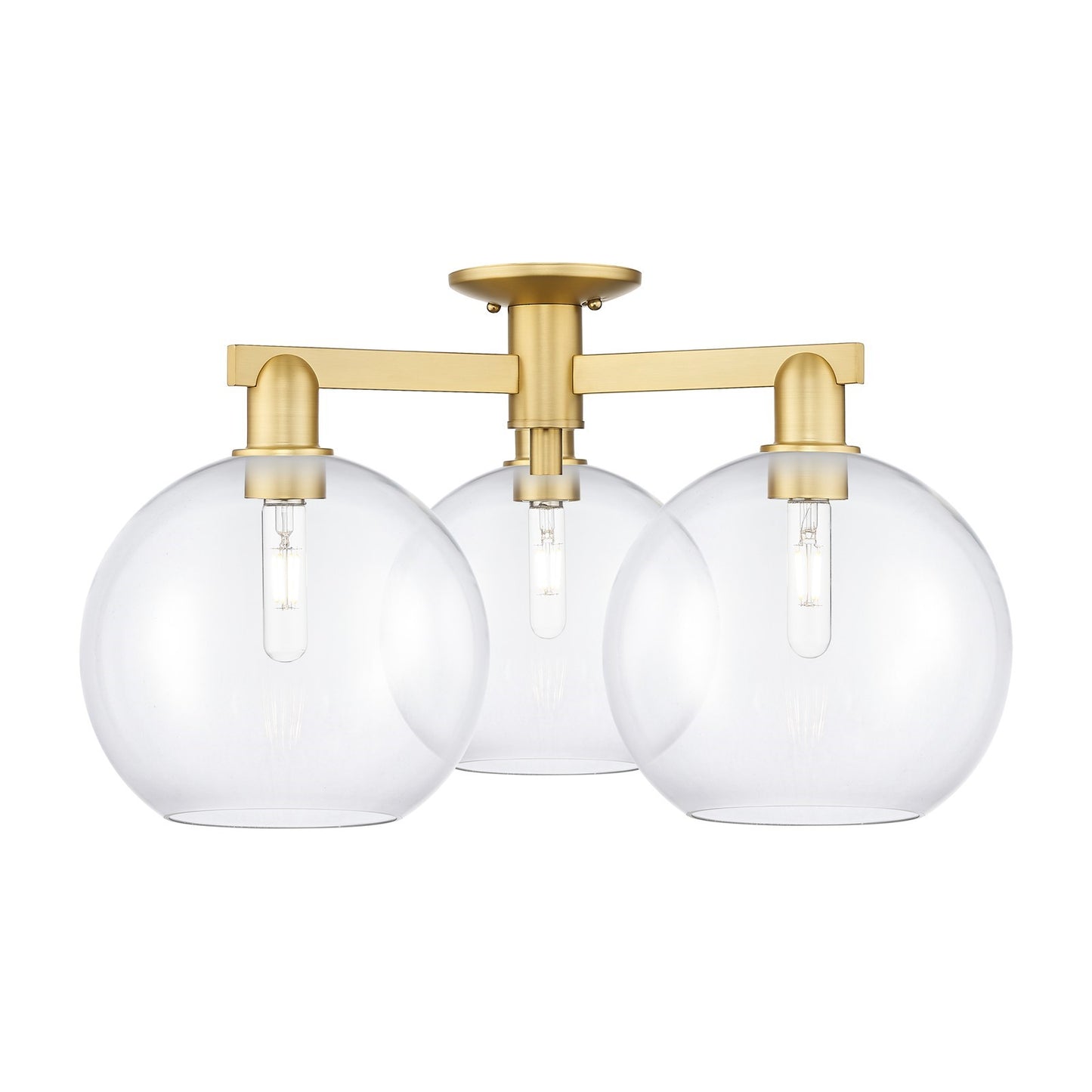 Innovations Athens 28in 3-Light Semi-Flush Mount | Industrial Modern Satin Gold Steel and Clear Glass | Entryway & Hallway | Model 716-3F-SG-G122-10