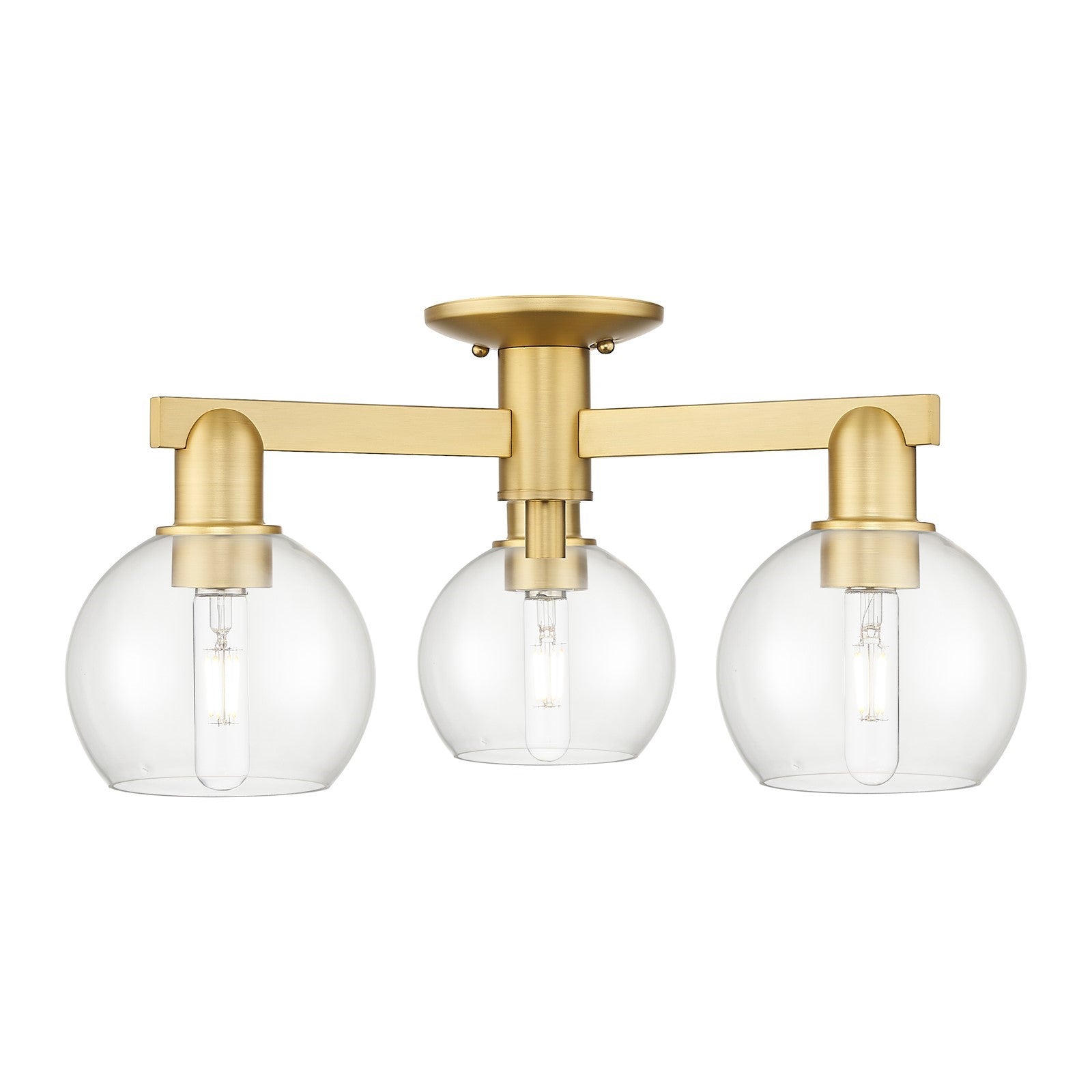 Innovations Athens 23in 3-Light Semi-Flush Mount | Industrial Satin Gold Steel and Clear Glass | Kitchen & Bathroom Damp Rated | Model 716-3F-SG-G122-6
