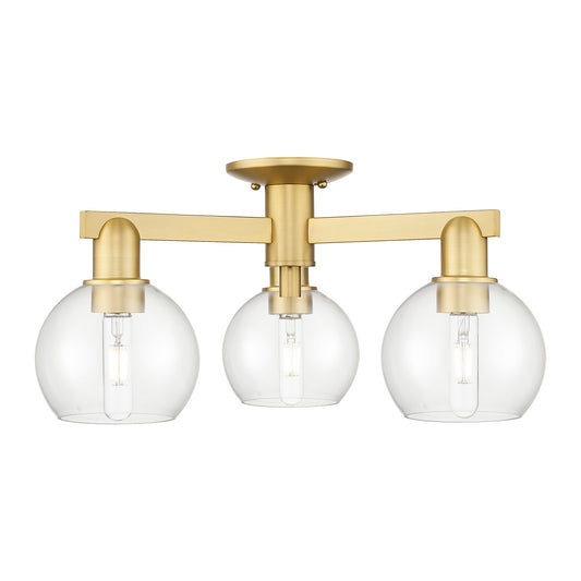 Innovations Athens 23in 3-Light Semi-Flush Mount | Industrial Satin Gold Steel and Clear Glass | Kitchen & Bathroom Damp Rated | Model 716-3F-SG-G122-6