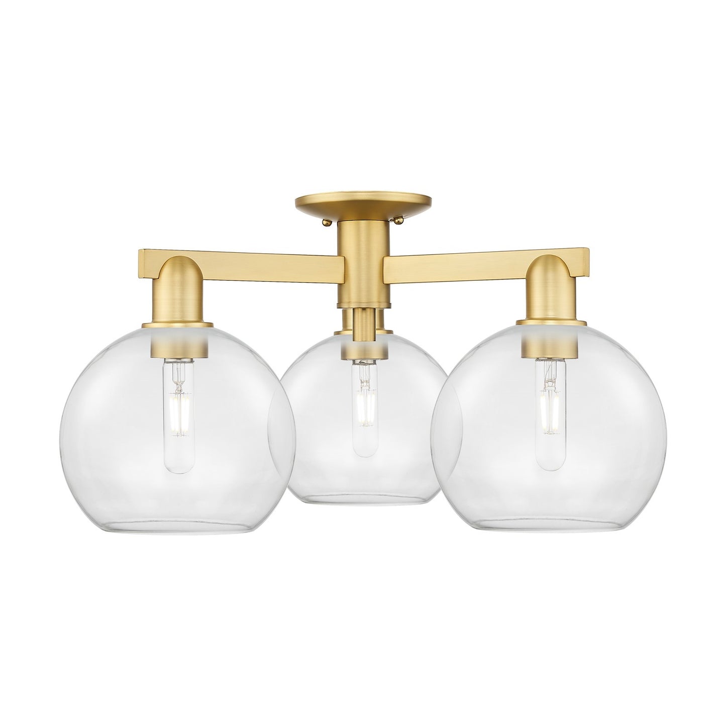 Innovations Athens 26in 3-Light Semi-Flush Mount | Industrial Satin Gold Steel and Clear Glass | Kitchen & Hallway | 25.5 x 11.88 | Model 716-3F-SG-G122-8