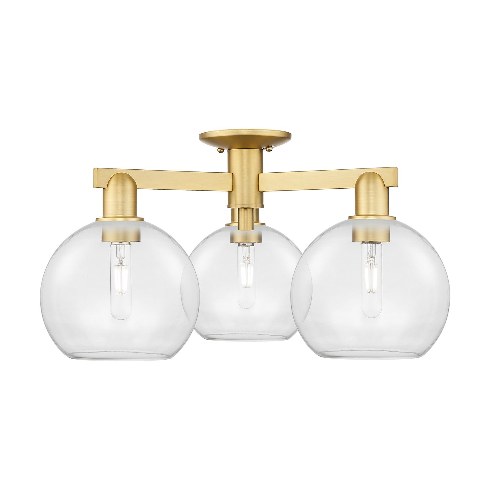Innovations Athens 26in 3-Light Semi-Flush Mount | Industrial Satin Gold Steel and Clear Glass | Kitchen & Hallway | 25.5 x 11.88 | Model 716-3F-SG-G122-8