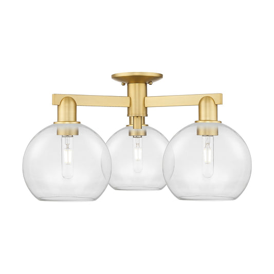 Innovations Athens 26in 3-Light Semi-Flush Mount | Industrial Satin Gold Steel and Clear Glass | Kitchen & Hallway | 25.5 x 11.88 | Model 716-3F-SG-G122-8