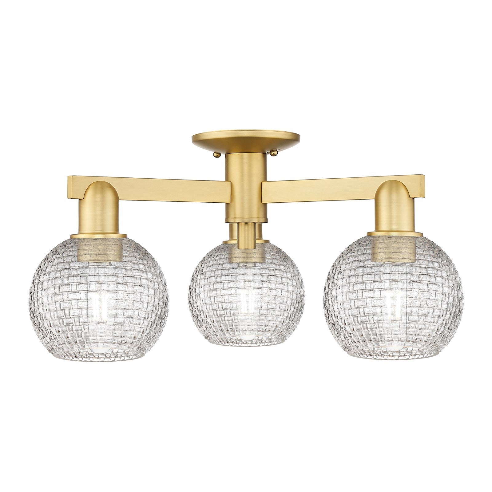 Innovations Athens 23in 3-Light Semi-Flush Mount | Industrial Satin Gold Steel and Clear Basket Weave Glass | Entryway & | Model 716-3F-SG-G122C-6CL