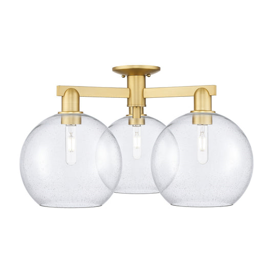 Innovations Athens 28in 3-Light Semi-Flush Mount | Industrial Satin Gold Steel and Seedy Glass | Damp-Rated Entryway & Hallway | Model 716-3F-SG-G124-10