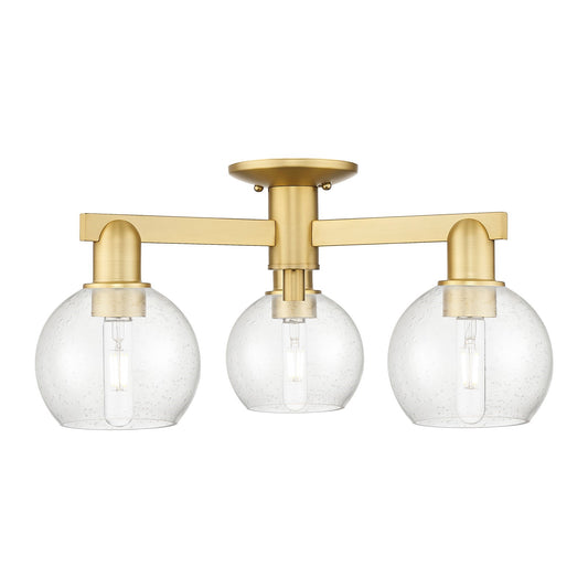 Innovations Athens 23in 3-Light Semi-Flush Mount | Industrial Satin Gold Steel and Seedy Glass | Living Room & Entryway | 23.38 x | Model 716-3F-SG-G124-6