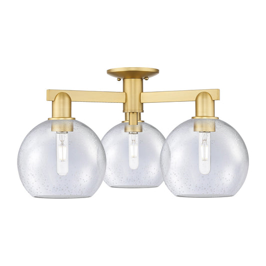 Innovations Athens 26in 3-Light Semi-Flush Mount | Industrial Satin Gold Steel and Seedy Glass | Entryway & Hallway | 25.5 x 25.5 | Model 716-3F-SG-G124-8