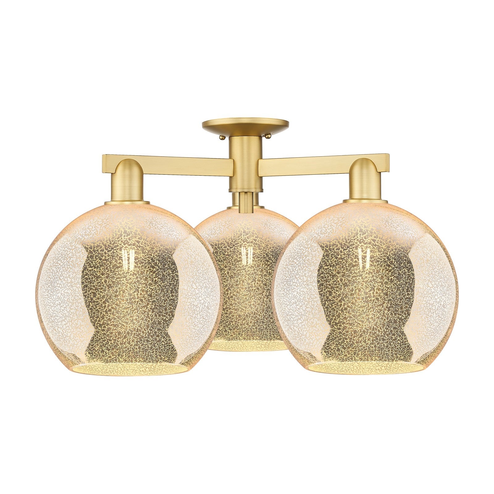 Innovations Athens 28in 3-Light Semi-Flush Mount | Industrial Satin Gold Steel and Mercury Glass | Living Room & Entryway Damp | Model 716-3F-SG-G128-10