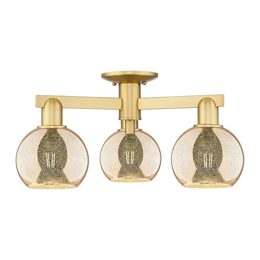 Innovations Athens 23in 3-Light Semi-Flush Mount | Industrial Satin Gold Steel and Mercury Glass | Living Room & Entryway | 23.38 | Model 716-3F-SG-G128-6