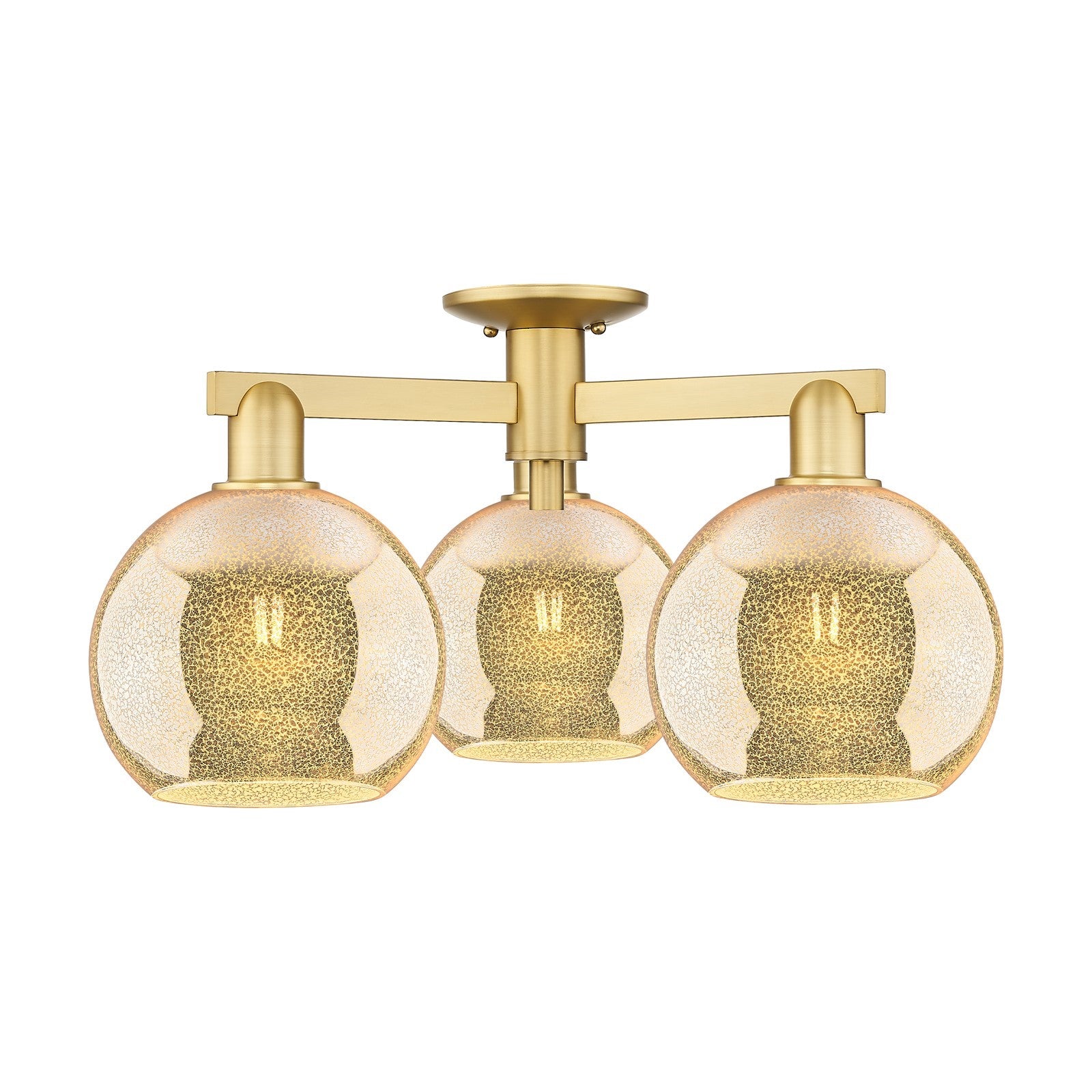 Innovations Athens 26in 3-Light Semi-Flush Mount | Industrial Modern Contempo Satin Gold Steel and Mercury Glass | Living Room & | Model 716-3F-SG-G128-8
