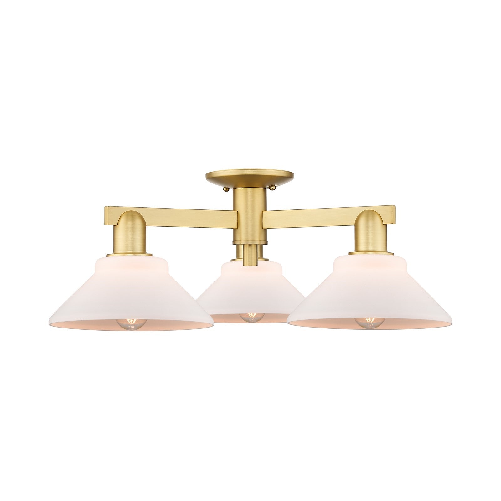 Innovations Orwell 26in 3-Light Semi-Flush Mount | Industrial Satin Gold Steel and Matte White Glass | Kitchen & Hallway | 25.88 x | Model 716-3F-SG-G131