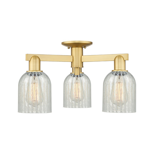 Innovations Caledonia 23in 3-Light Semi-Flush Mount | Industrial Satin Gold Steel and Mouchette Glass | Entryway & Hallway | 22.5 | Model 716-3F-SG-G2511