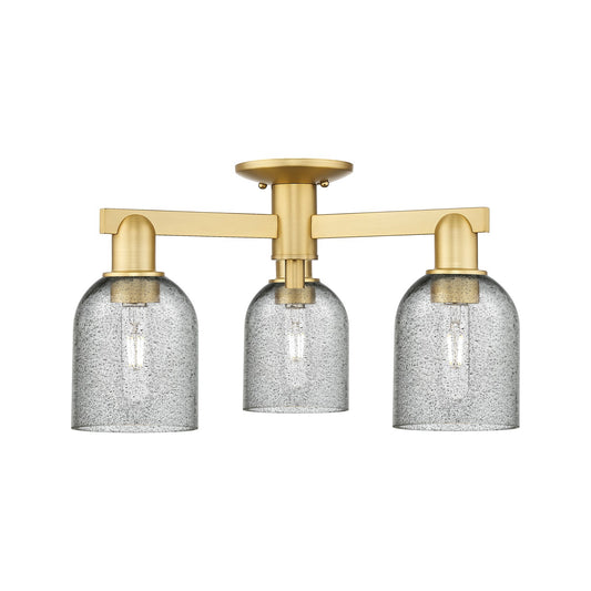 Innovations Caledonia 22.5in 3-Light Semi-Flush Mount | Industrial Satin Gold Steel and Charcoal Glass | Living Room & Hallway | Model 716-3F-SG-G257