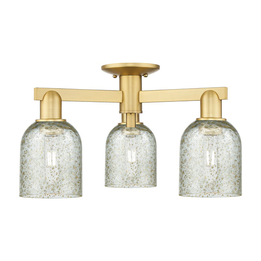 Innovations Caledonia 22.5in 3-Light Semi-Flush Mount | Industrial Satin Gold Steel and Mica Glass | Kitchen & Hallway | 22.5 x | Model 716-3F-SG-G259
