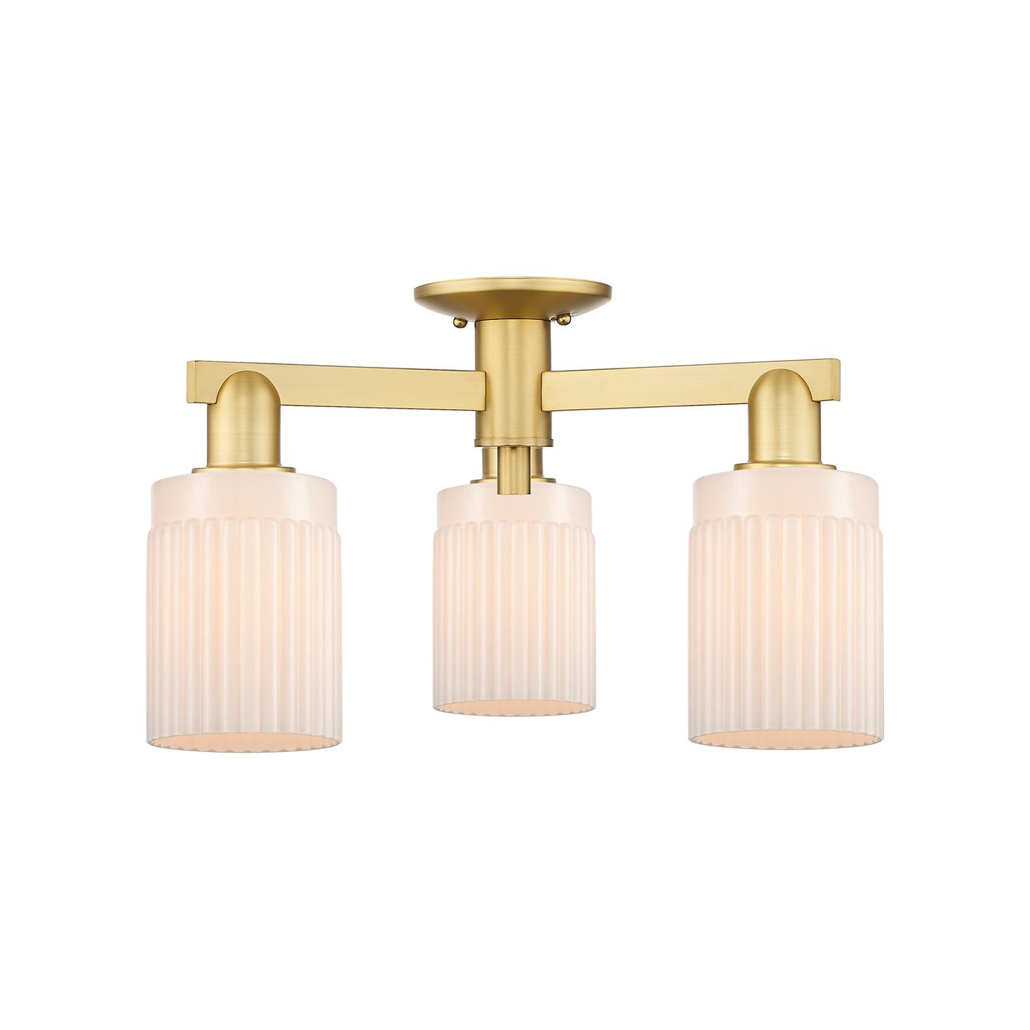 Innovations Hadley 22in 3-Light Semi-Flush Mount | Industrial Satin Gold Steel and Matte White Glass | Damp-Rated Entryway & | Model 716-3F-SG-G341