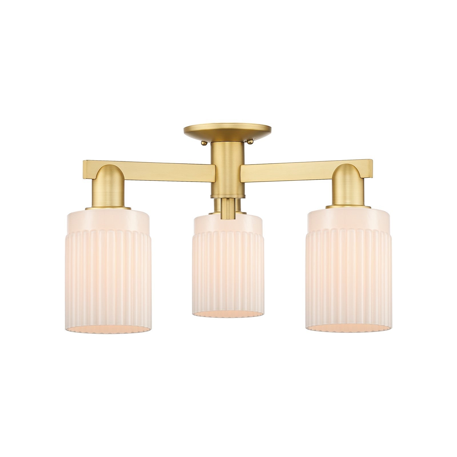 Innovations Hadley 22in 3-Light Semi-Flush Mount | Industrial Satin Gold Steel and Matte White Glass | Damp-Rated Entryway & | Model 716-3F-SG-G341