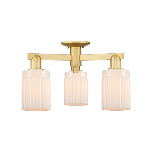 Innovations Hadley 22in 3-Light Semi-Flush Mount | Industrial Satin Gold Steel and Matte White Glass | Damp-Rated Entryway & | Model 716-3F-SG-G341